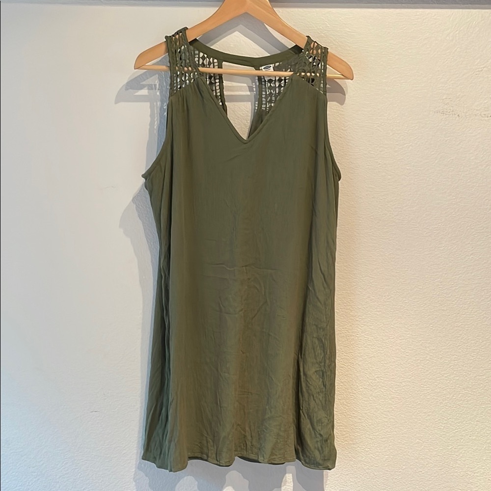 Old Navy Crochet V Neck Sleeveless Dress, Olive Green, Size L